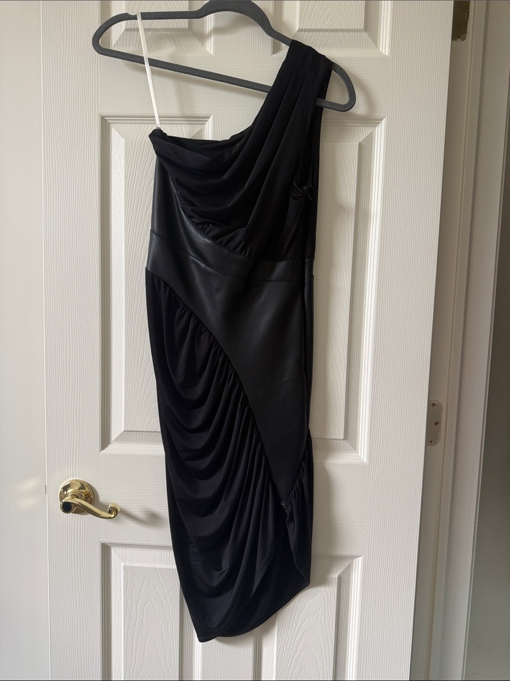 One-Shoulder Black Draped Cocktail Dress